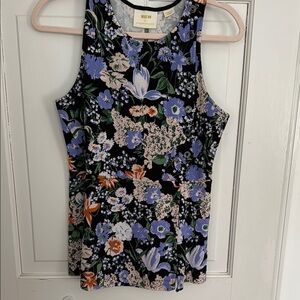 Maeve Floral Sleeveless Top - Black and Blue